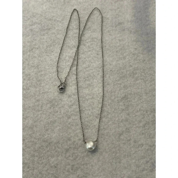 Sterling Silver Cable Chain Cultured Pearl 18 Inch Necklace 925 Lobster Clasp - Picture 1 of 4